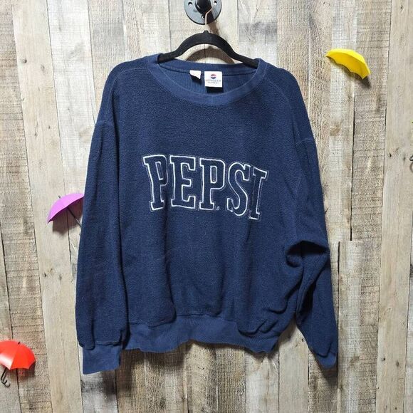 Pepsi Vintage 90s Navy Fleece Sweatshirt Unisex - Picture 1 of 4